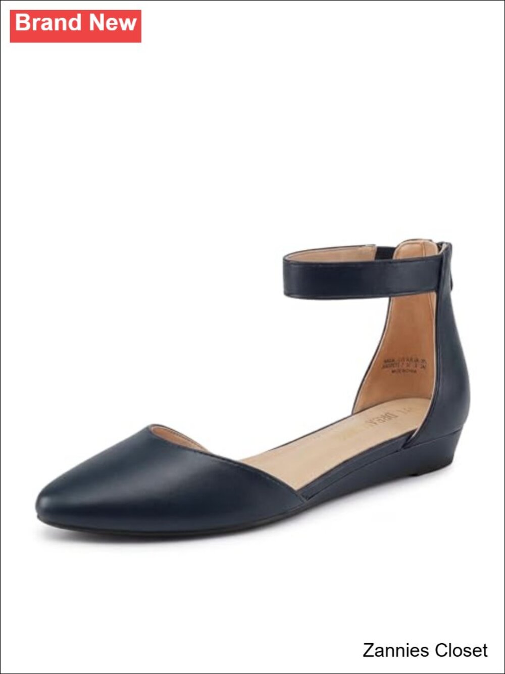 ✨ DREAM PAIRS Women's Ankle Strap Flats Pointed Toe Low Wedge Zipper Casual